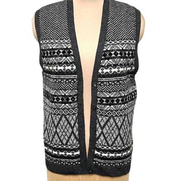 JH Collectibles Sweater Vest Fair Isle Womens Large Gray Wool Blend Beaded Vtg - Picture 1 of 6